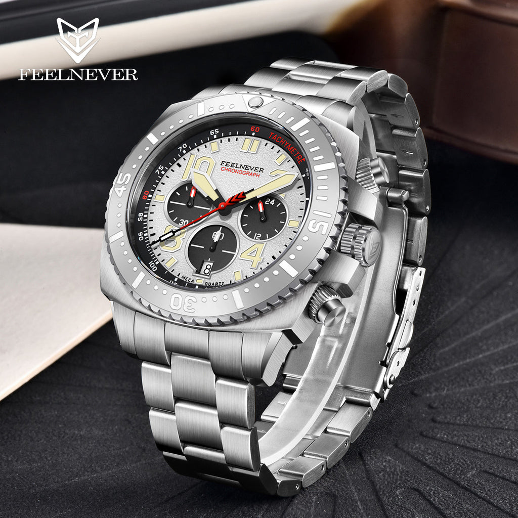 AbyssStorm 100M Dive Chronograph Watch Japanese Quartz Sapphire Crystal 46mm