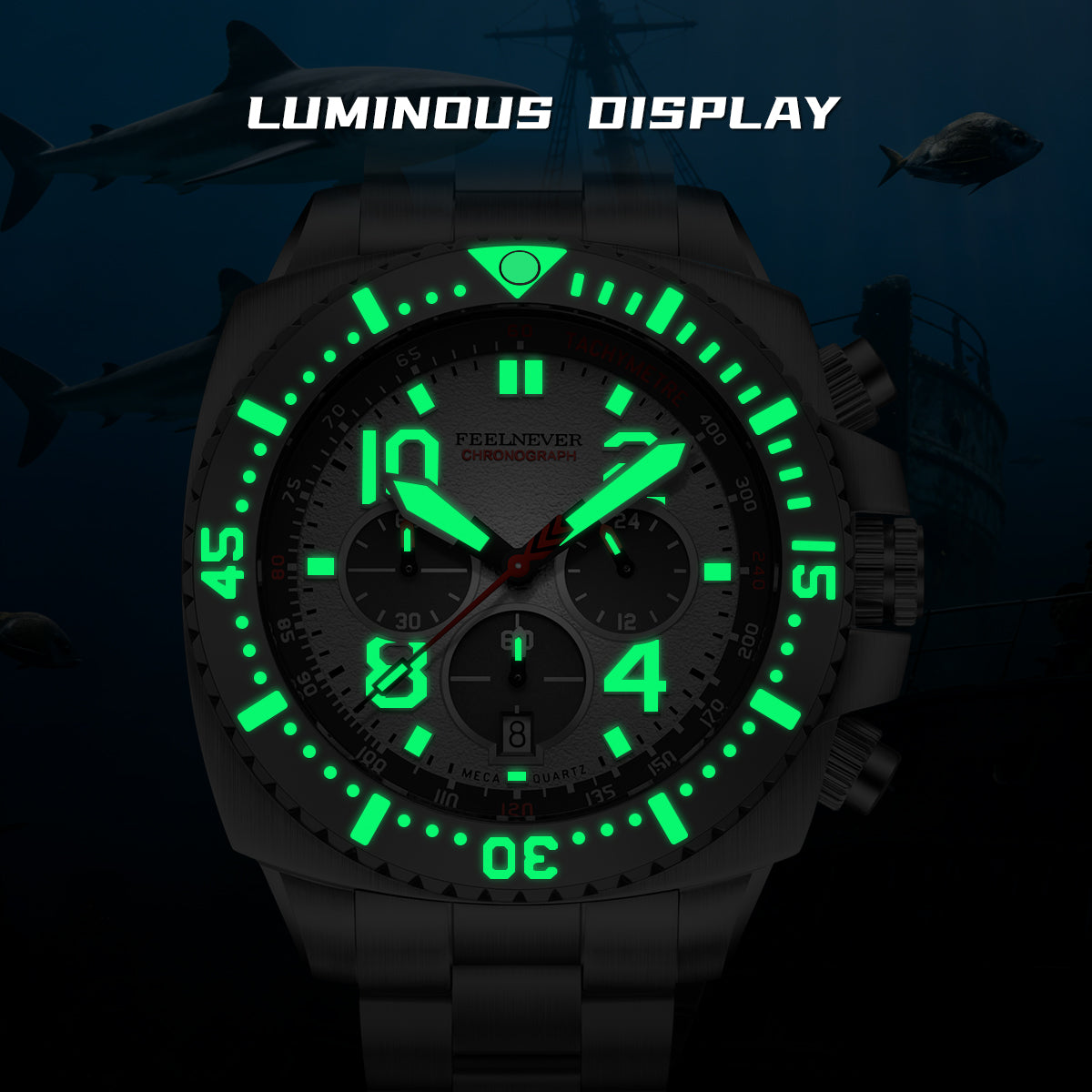 AbyssStorm 100M Dive Chronograph Watch Japanese Quartz Sapphire Crystal 46mm